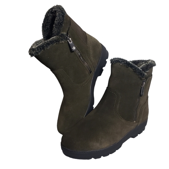 Easy Spirit Adabelle Dark Green Leather Faux Fur Casual Winter Bootie Sz 8M, 7M